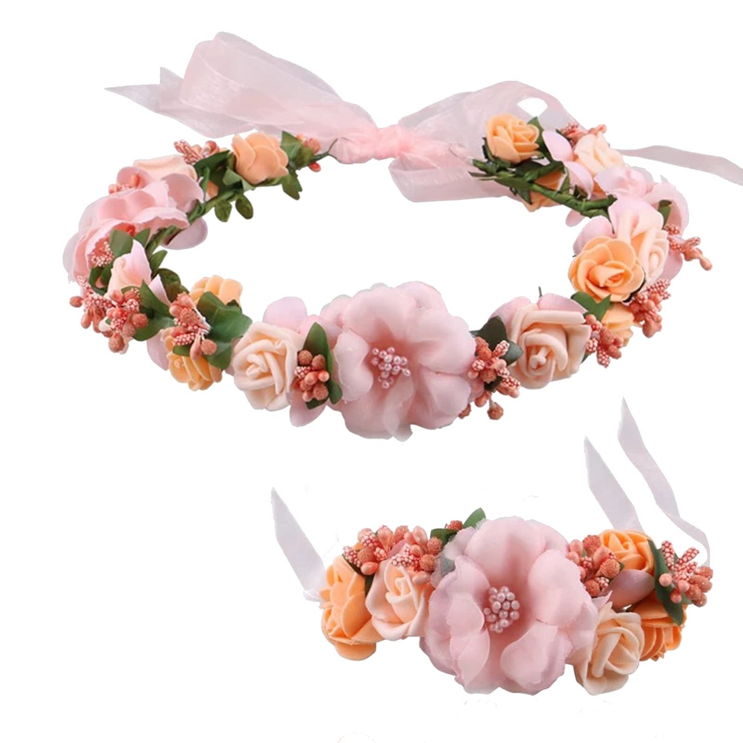 Lopsity Women Rose Floral Flower Crown Headband Rose Halo Wreath Wedding Bridal Hair Garland Ajustable Flower Hair Wreath (style3-pink)