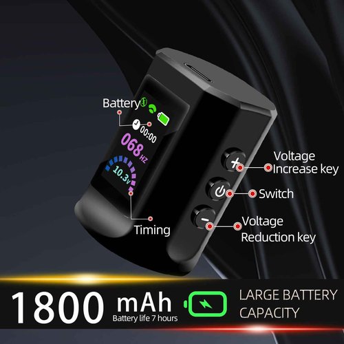 Tattoo kit POSEIDON, Tattoo Pen Kit with 20 PCS Tattoo Cartridge Machine, Tattoo Pen with 1800mAh Capacity Wireless Power, Tattoo Gun kit with Japan Coreless Motor Digital Display for Tattoo Equipment
