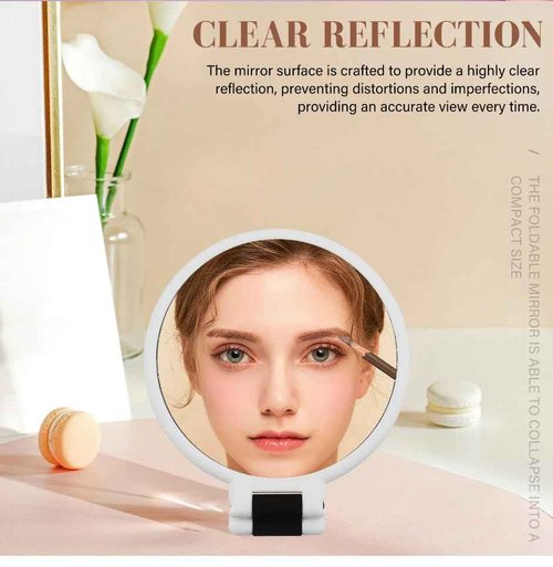 Stianiiie 1X 5X Handheld Mirror with Handle for Travel， Magnifying Mirror, Magnification, Rotation Adjustable Handle, Double Sided Folding, Mirror for Women for Eyes Makeup Travel Shaving (White)
