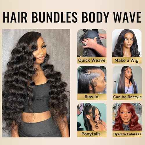 WEQUEEN Body Wave Bundles Human Hair 16A Brazilian Virgin Hair Bundles 18 20 22 Inch Thick Weave Natural Black