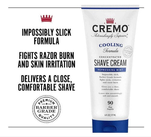 Cremo Barber Grade Cooling Shave Cream & Cooling Formula Post Shave Balm, Soothes, Cools And Protects Skin From Shaving Irritation, Dryness and Razor Burn, 4 Oz