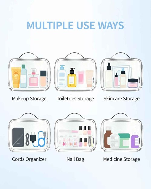 Narwey TSA Approved Clear Toiletry Bag for Travel, Waterproof PVC Clear Makeup Bags, Portable Compact Cosmetic Bag Make Up Organizer, Airport Airline Quart Size Compliant Bag (Mint Green Checkerboard)