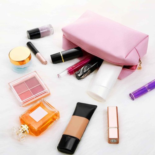 Jexine 9 Pcs Makeup Bag Leather Zipper Cosmetic Bag Preppy Water Resistant Versatile Makeup Pouch Travel Cosmetic Organizer Portable Toiletry Pouch Daily Beauty Storage for Women Girls Gift