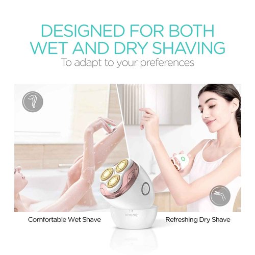 VOGOE Electric Shaver for Women 3D Floating Blade Rotary Razor Hair Remover for Arms, Legs and Underarms Rechargeable Portable and Safe Wet and Dry Use ES300