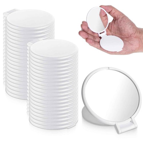 Exclaith 80 Pcs Compact Mirror Bulk, Portable Pocket Mirrors, Round Makeup Mirror for Purse, Mini Foldable Vintage Travel Makeup Mirrors for Women Girls Travel Daily Use (White)