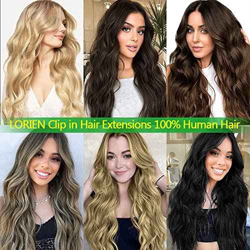 LORIEN Clip in Hair Extensions Real Human Hair, 24 Inch 120g, 1 Jet Black, Clip in 100% Brazilian Remy Human Hair Extensions 8pcs Per Set with 18 Clips Double Weft