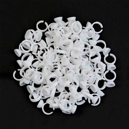 100 Pieces Lashes Glue Ring Cups Tattoo Rings Cups Pigment Glue Holder for Eyelash Extension Nail Art (White Small)
