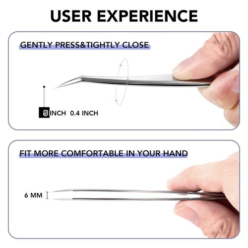 Lash Tweezers for Eyelash Extensions Stainless Steel Eyelash Tweezers for Extensions High Precision Fiber Tip Tweezers for Lash Extension Tweezer Professional Salon Use for Classic/Volume Anti-static