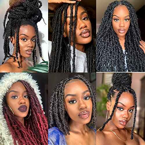 Springy Afro Twist Hair 12 Inch 3 Packs Kinky Twist Hair Black Color Pre Fluffed Marley Twist Braiding Hair for Black Women (12 inch, 1B)