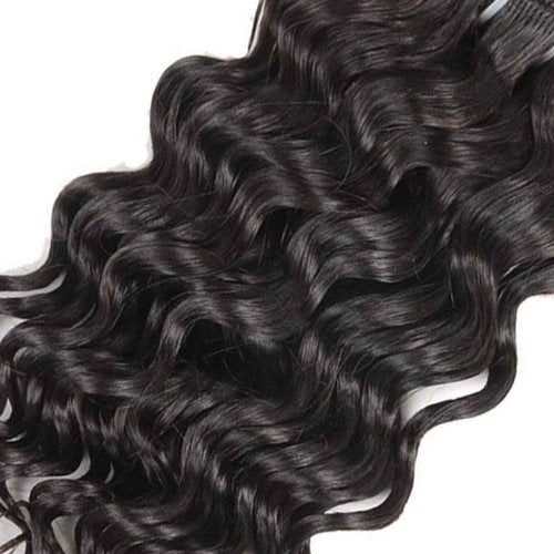 FASHION LINE Deep Wave Human Hair Bundles Unprocessed Brazilian Curly Hair Sew in Hair Weaves Double Weft 1B Natural Black (12inch) 50g 4 bundles for full head