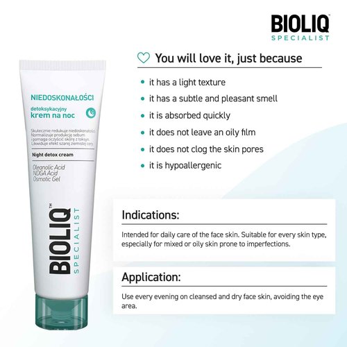 Bioliq - Specialist Night Detox Cream - for Imperfection-Prone Skin, Oleanolic Acid, NDGA, Osmotic Gel for Sebum Control and Toxin Cleansing - 30ml