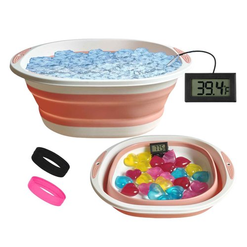 Face Bowl for Ice Bath, Cold Face Plunge Bowl Kit, Foldable Bowl for Face Ice Bath with Reusable Cubes, Portable Cold Plunge Face Bowl, Ice Bowl for Face Cold Plunge Chiller (Light Pink)