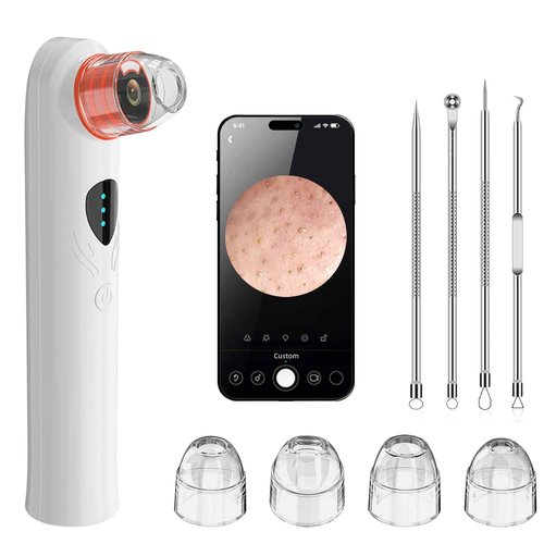 Blackhead Remover Vacuum,Blackhead Remover Tool with HD Camera & USB Charging - Pimple Extractor Vacuum,3 Stops & 4 Suction Heads Pore Extractor (White) (White)