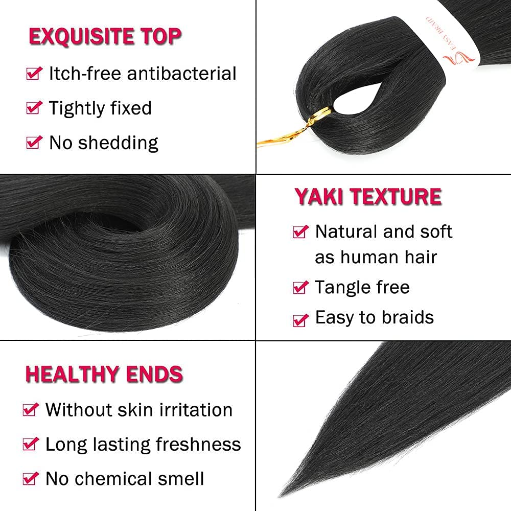 Pre Stretched Braiding Hair 20Inch Black Braiding Hair 8 Packs Easy Braids Hair Yaki Straight Hot Water Setting Synthetic Braiding Hair Extensions for Women