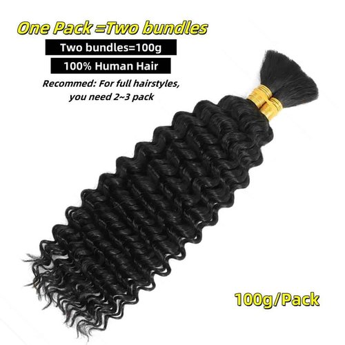 Curly Human Braiding Hair for Boho Braids Bohemian Deep Wave Bulk 100% Human Hair for Micro Braiding Hair Wet Wavy Boho Knotless Braids Hair No Weft 2 Bundles 20 Inch