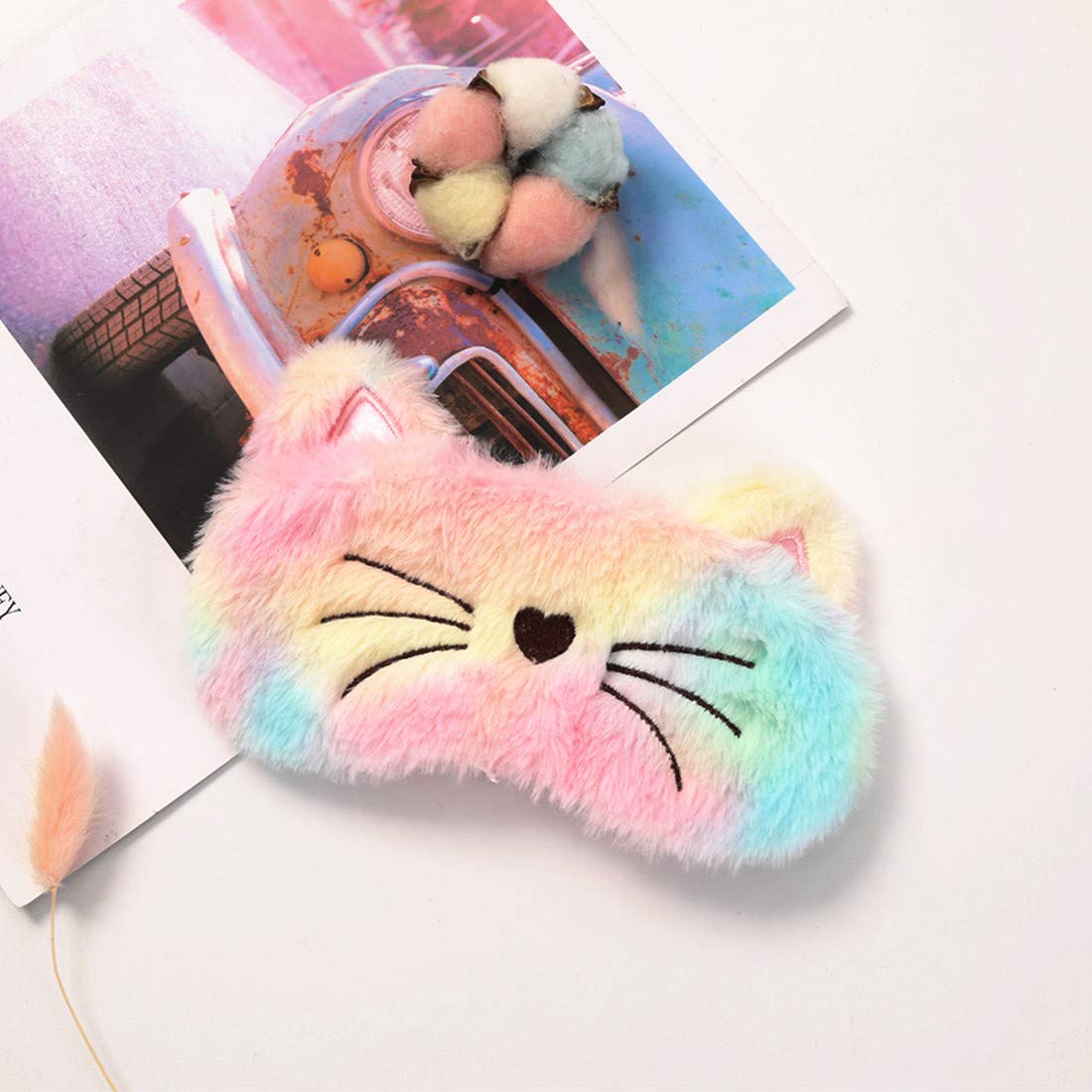 Fxaelian Cute Cartoon Novelty Rainbow Multicolored Cat Eye Mask for Sleeping Sleep Mask Sleping Mask Blindfold Eye Cover for Women Kids Adult Girls Boys