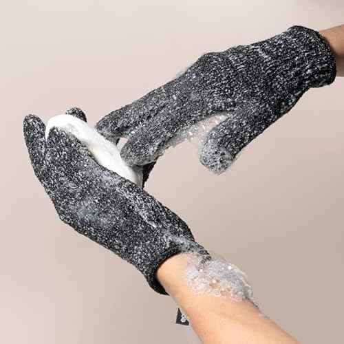 EcoTools Charcoal Bath + Shower Gloves, Exfoliating Gloves Remove Dead Skin & Cleanse Whole Body, Bath Gloves Infused With Charcoal To Scrub & Purify Skin, Cruelty Free, 1 Pair (2 Gloves)