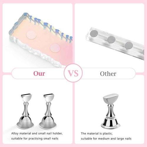 Narsikar 2 Set Nail Stands, Nail Holder for Painting Nails, Acrylic Nail Stand for Press on Nails Display Stand with Adhesive Putty Practice Nail Art Tools for Salons (Silver)