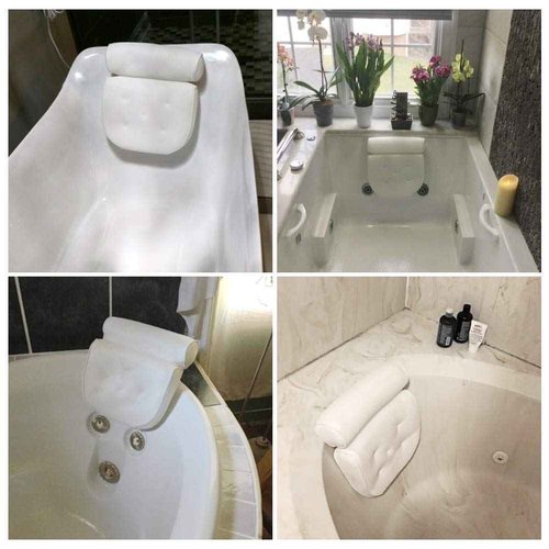 AmazeFan Bath Pillow, Bathtub Spa Pillow with 4D Air Mesh Technology and 7 Suction Cups, Helps Support Head, Back, Shoulder and Neck, Fits All Bathtub, Hot Tub and Home Spa [US. Patent Design]