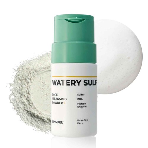 SINSURU Watery Sulfur Pore Cleansing Powder, Korean Enzyme & Rice Powder & PHA Face Wash for Blackhead Removal, Sensitive and Acne-Prone Skin, Radiant Glow, Bumpy skin (1.76 oz / 50g)