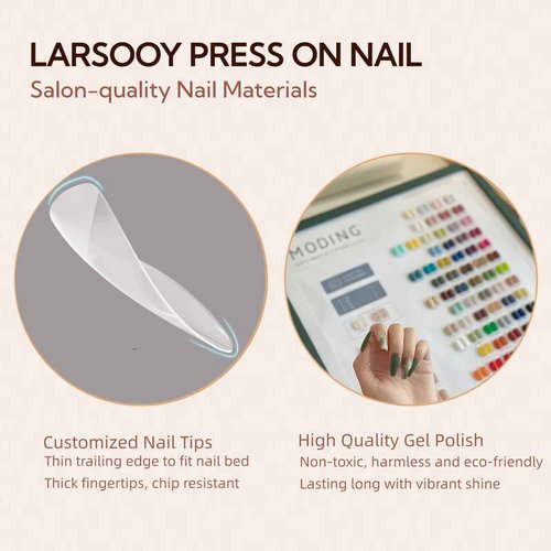LARSOOY Nails Handmade Press On Nails Middle Square | Hand Painted Reusable False Nails with Unique Halloween Designs | 10 Pcs (Halloween Drawing, M)