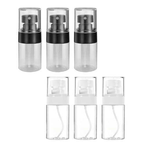 QIYUDA 6 Pack 1oz Mini Spray Bottle, 30ML Plastic Empty Refillable Fine Mist Travel Toners Perfume Face Small Spray Bottles (3Pcs Black + 3Pcs White)