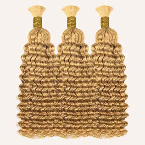 Honey Blonde Boho Braids Human Hair Bulk Hair For Braiding #27 Deep Wave 100% Human Hair 100g No Weft Hair Extensions 20 Inch