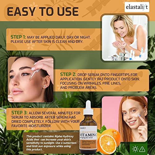 Elastalift Vitamin C Facial Serum For Age Spots, Wrinkles, & Expression Lines. Anti-Aging Face Serum W/Vitamin C & Hyaluronic Acid Brightens Skin To Promote Healthier Skin Complexion, 1.75 Fl Oz