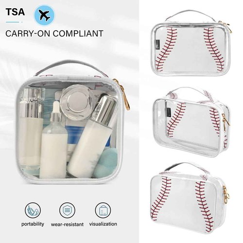 ALAZA Baseball Red Lace 2 Pcs Storage Bags Zippered Organizers Cosmetics Travel Case Toiletry Bag Transparent Tote Bags