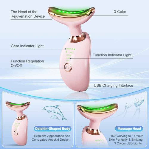 Mdewirt Face and Neck Massager Tool, 3 Color LED Red-Light-Therapy Wand for Skin Care