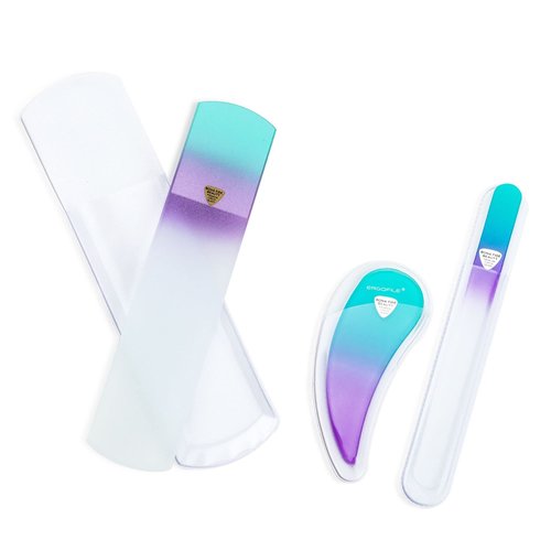 BONA FIDE BEAUTY Czech Ergonomic Glass Nail Files for Natural Nails Set and Glass Foot File Bundle