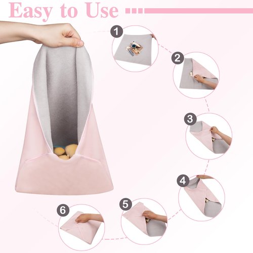 Junesters XL Large Size 21.65×21.65 inch Self-Adhesive Magic Cloth Makeup Bag, Makeup Organizer Bag, Fashionable Camera Lens Bag, Portable Travel Cosmetic Bags, Girl&Teen Gifts Trendy Stuff （Pink