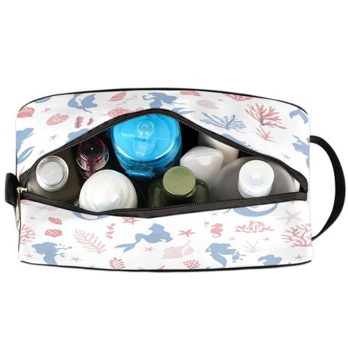FZDXZJJ Kid Travel Toiletry Bag for Women Girl,Waterproof Lightweight Makeup Cosmetic Bag Organizer with Handle & Zip Pockets Toiletries Bag for Gym,Beach - Ocean Mermaid