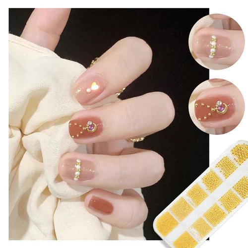 0.8mm Gold Nail Charms Caviar Beads for Nails 6 Sizes Mini Small Stainless Steel Beads Nails Art Decorations Gun Grey DIY Tool Nail Studs Accessories Gold Charms for Nails (Light Gold)