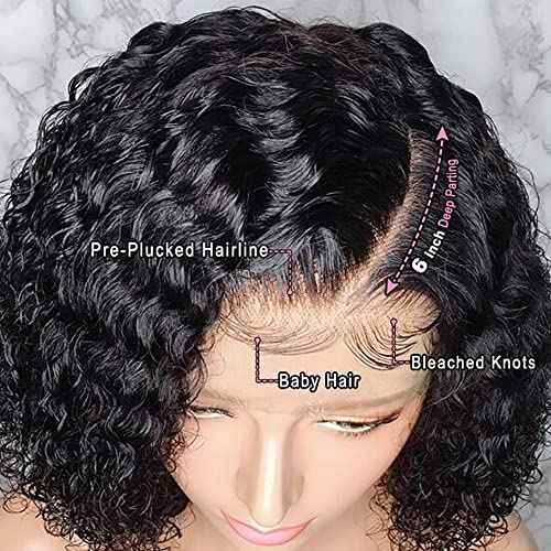 Venice Human Hair Wigs for Black Women Virgin Curly Full Lace Wig Short Lace Frontal Pre Plucked with Baby Hair (16inch, 13X6 lace front wig 150% density)