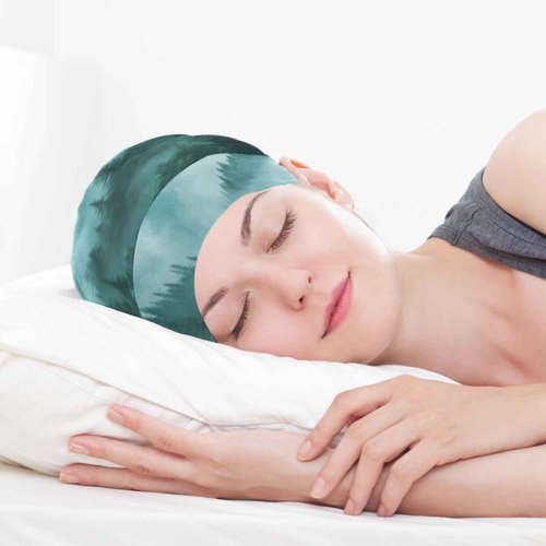 ElliTarr Beanie Hat Satin Bonnet Lined Sleep Cap Hair Wrap Cover Slouchy Beanie for Curly Hair Protection for Gifts for Men Women Foggy Green Mountains and Pine Trees