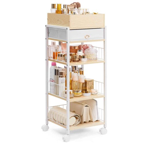 Enthralite Makeup Storage Organizer for Bedroom: Make Up Holder with Drawer - Vanity Organization for Skincare Cosmetic Brush Beauty Accessories