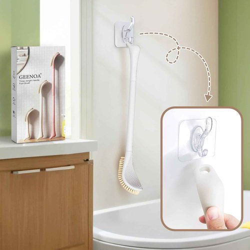 GEENOA New Foot Brush & Foot File Set(2PCS), 3-in-1 Foot Scrubber in Shower, 10.2’’-27.5’’Adjustable Long Handle Foot Scrub Brush and Upgrade Foot File Callus Remover, Gift-Box Packed(White Set)