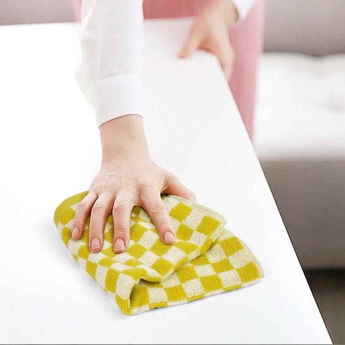 Jacquotha Super Soft Wash Cloths(Mustard Yellow Checkered), 12 Pack Washcloths Facecloth, Cotton Face Towels Set for Body Showering 13x13 Inches, Gifts