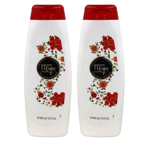 Maja Talcum Powder, Keeps Skin Dry and Fresh, White, 5.3 Oz, Box & Maja Extreme Moisture Body Lotion, Perfumed for Extra Dry Skin, with Almond Oil and Vitamin E, 2-Pack of 13.5 FL Oz each, 2 Bottles
