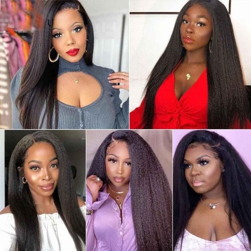 OLFORY 5x5 HD Lace Closure Kinky Straight Human Hair Yaki Straight 12A Brazilian Virgin Remy Frontal With Bundles 100% Human Hair 14 Inch