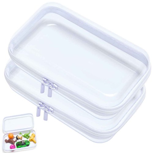 Dressica Clear Hard Shell Zipper Case, Upgraded Thicker Transparent Plastic Bins for Organizing, See Through Zipper Pouches Makeup Case, Lidded Storage Bins Organizer for Storage Cosmetics (S+S)