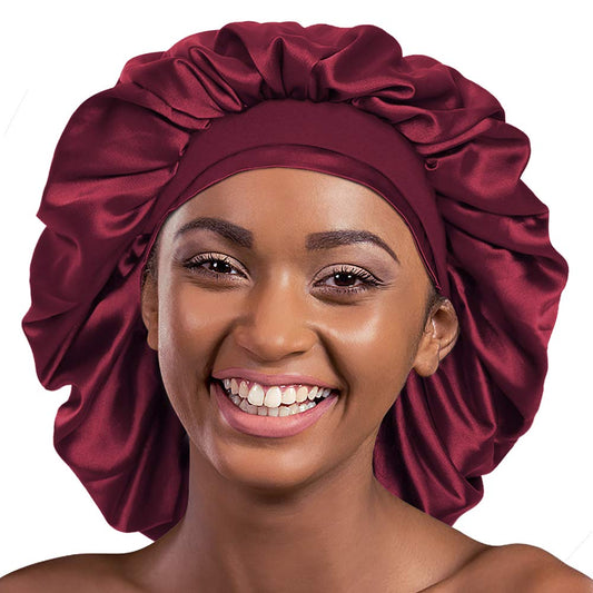 Silk Satin Bonnet Sleep Cap Extra Large for Braids Locs Curls Hair Wine Red