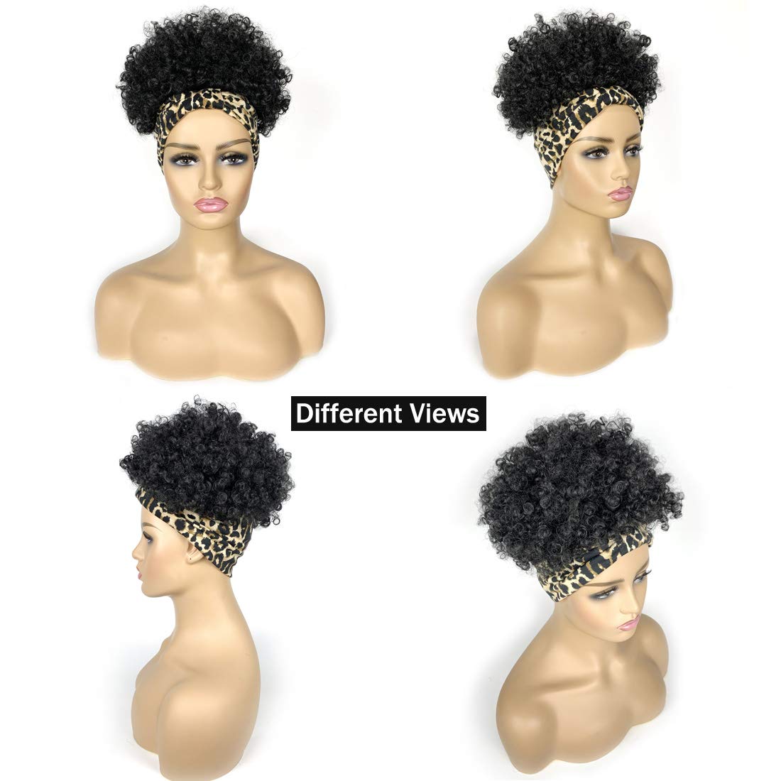 Allyreetress Short Wigs for Black Women Afro Wigs for Black Women Headband Wig with Headbands Attached Kinky Curly Pineapple Wig