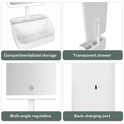 Rechargeable Makeup Mirror Organizer with LED Lights & 20X Magnification, Large Capacity Cosmetic Display Case for Skincare & Makeup Brushes, Countertop Vanity Organizer for Bedroom, Bathroom (Cream)