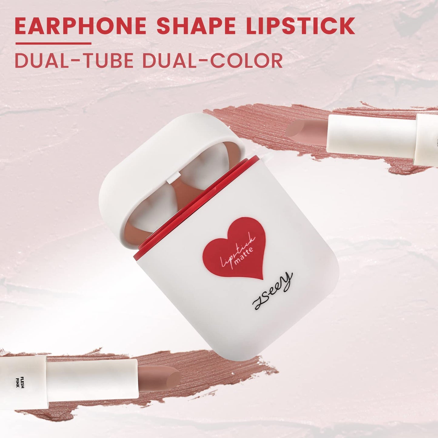 ZSeeY Earphone Shape Lipstick, Nude Colors Matte Lipstick Makeup Set, 2Pcs/Set Waterproof Long Lasting Velvet Moisturizing Lip stain Dual-color Lip Gloss Primer, Non-stick Cup Lip Gift Kit for Girls