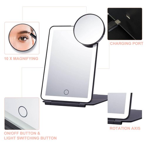 Tyseoome Makeup Mirror,Vanity Mirror with Lights, 10X Magnification, Folding Lighted Rechargeable Travel,Gift for Women Lighted with 72 Led Lights