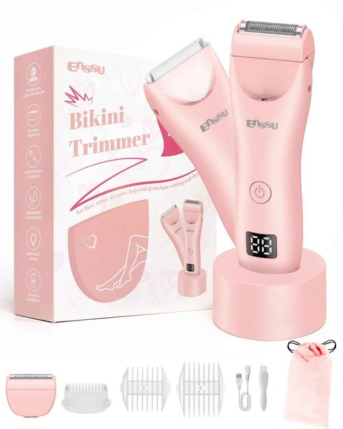 ENSSU 2in 1 Bikini Trimmer Electric Razors for Women with LED Light，Rechargeable Body Pubic Hair Trimmer Women with LCD Display, Lady Shaver for Leg/Arms/Bikini,Waterproof, Gift for Woman