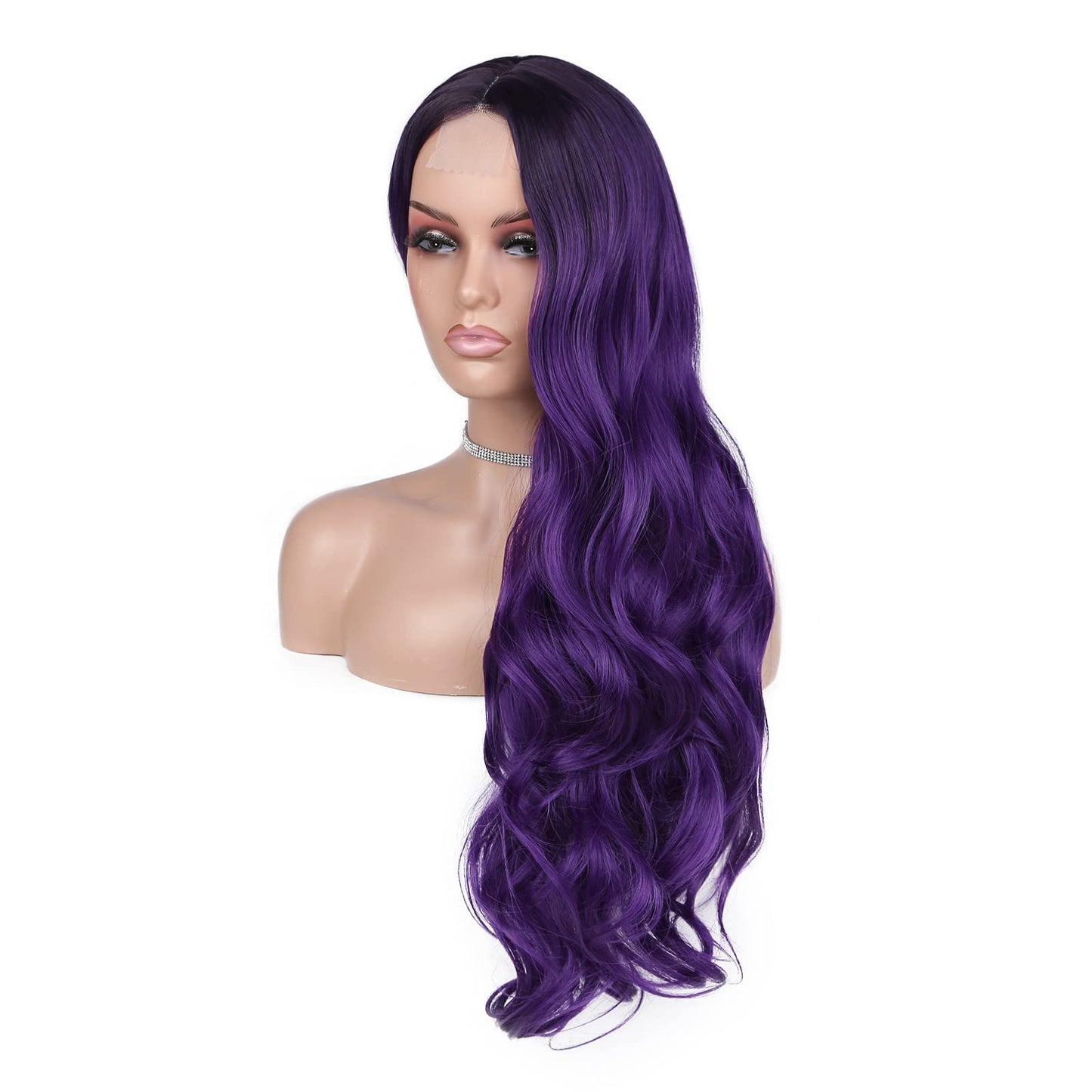 FAVE Ombre Wig Purple Wig Long Curly Wavy Wig Heat Resistant Synthetic Wig Dark Roots Puple Wigs for Women Daily Party Cosplay