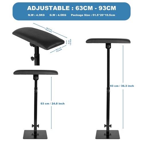 CAKMSMAO Professional Heavy Duty Iron Tattoo Armrest - Adjustable Height and Tilt, Leg Rest Stand with PU Leather Arm Bar Pad
